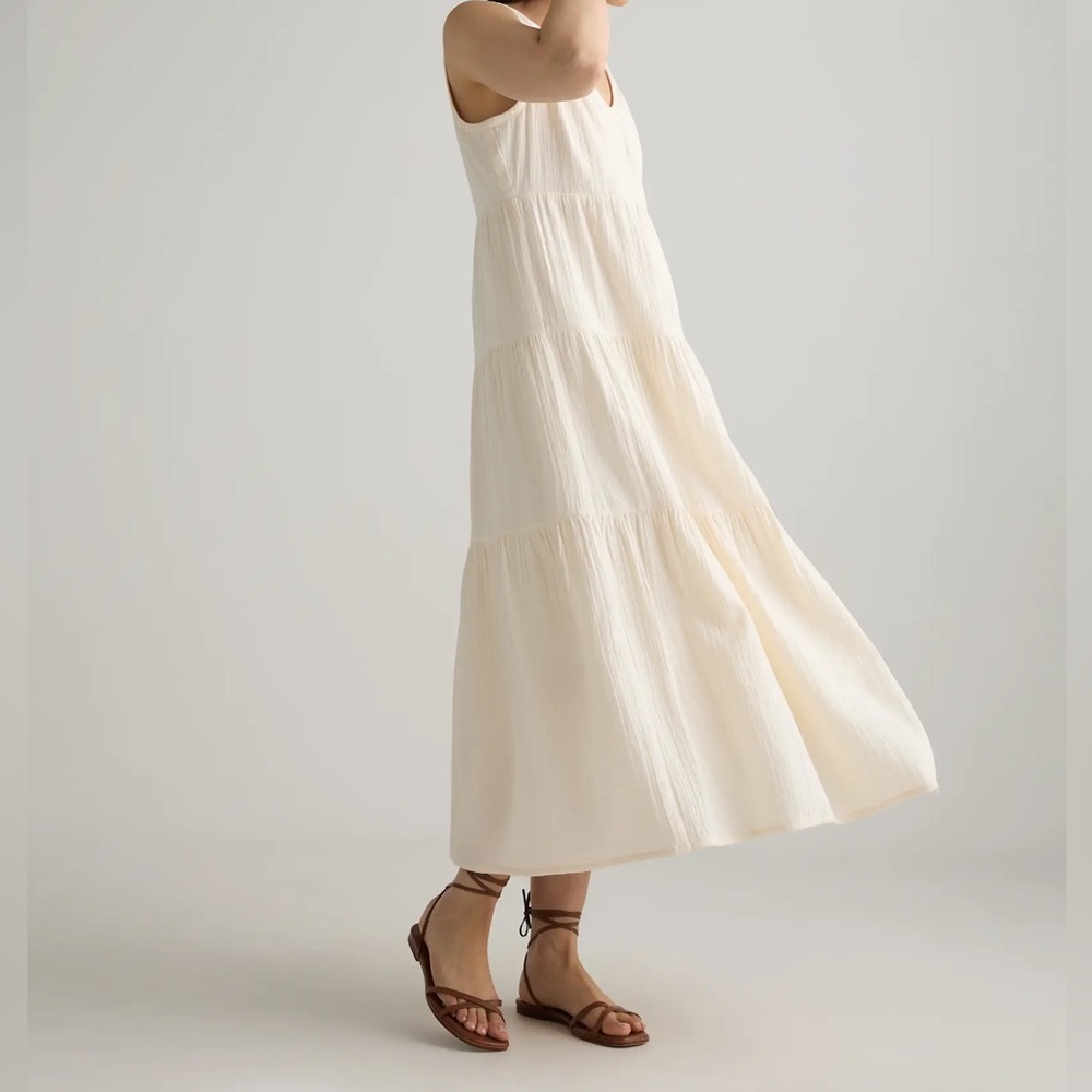 NWT Quince 100% Organic Cotton Gauze Tiered Maxi Dress in Vintage Cream Sz XS - Picture 3 of 7